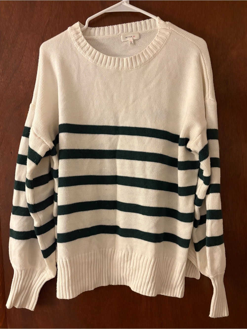 Stripe Crewneck Sweater - Cream with Dark Green Stripes